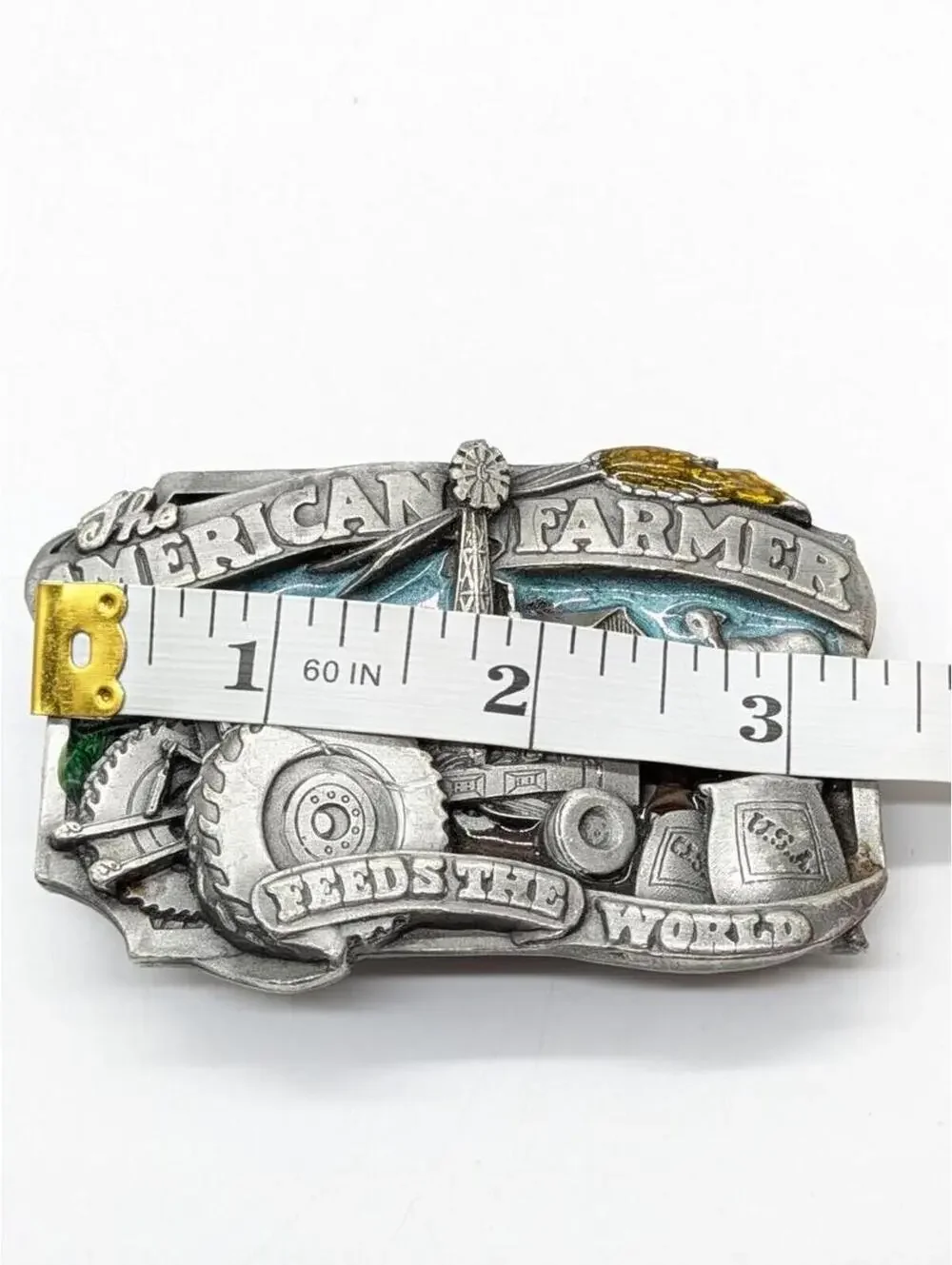 Vintage Siskiyou 80s Farmers Feed The World Belt Buckle